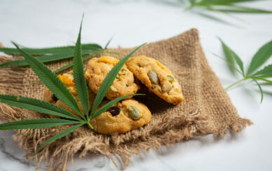 Top 5 Homemade Cannabis Edibles - Cannabis cookies and cannabis leaves put on fabric